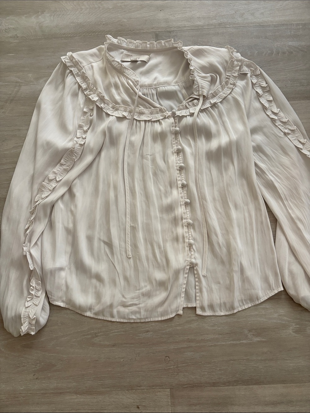 Loft Women's Ruffle-Trim Button Front Blouse - White